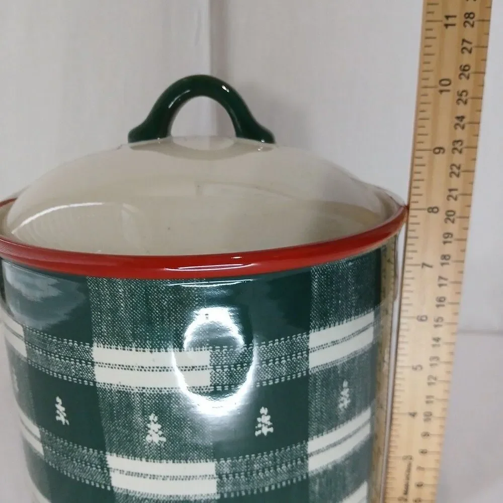 Hearth & Hand Farmhouse Stoneware Canister And Lid Trees Plaid NWT Lodge Cabin